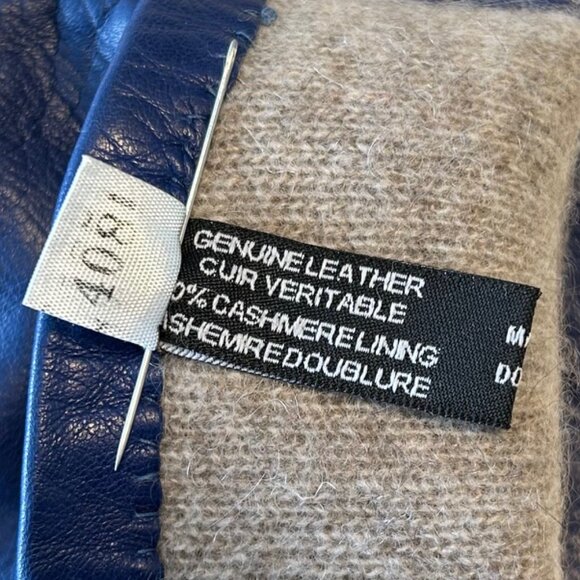 Holt Renfrew Blue Leather Gloves with Cashmere Lining Size 6 - Picture 4 of 6